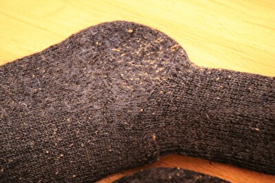 ファルケの靴下の毛玉がついた踵の部分の写真